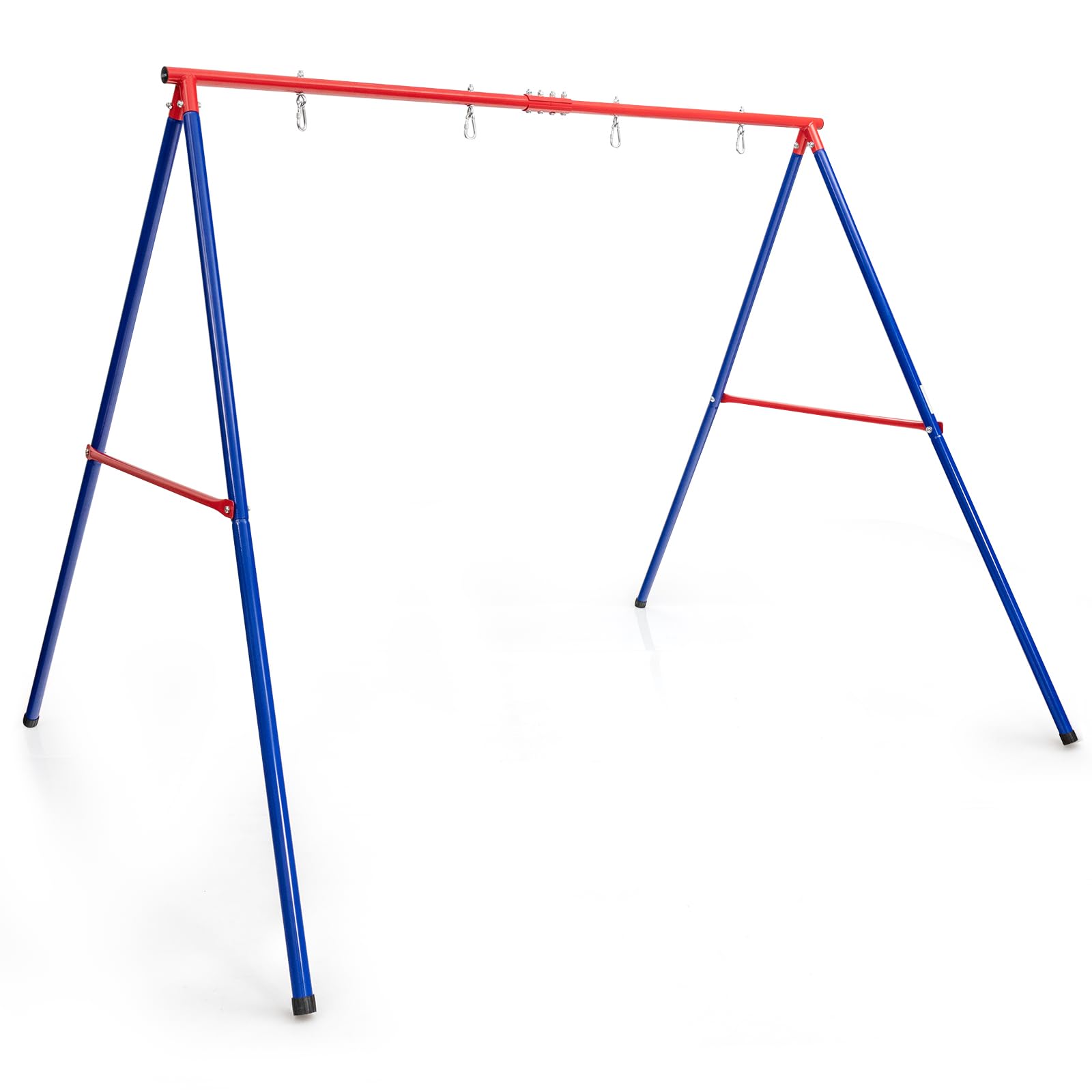 GYMAX Telaio per Altalena a 2 Posti, Supporto per Altalena a Telaio con Barra di Supporto, Piedini e Piedini Antiscivolo, Giunti Interni dei Tubi Rinforzati, Rosso+Blu