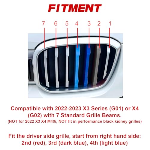 Image of x xotic tech Tri-color Grille Insert Trims Strips, Front Center Kidney Grilles Compatible with BMW LCI G01 X3 2022 2023 2024 Standard Grill 7-Beam Bars, Not for 2022 X3 M40i or Double Slat