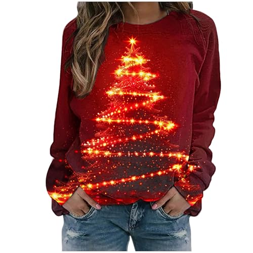 Weihnachts Sweatshirt Damen Langarmshirt Weihnachtspullover Aufdruck...