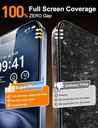 Image of Supershieldz 2-Pack Screen Protector Compatible for iPhone 15 /16 (6.1-Inch) Tempered Glass, Easy Installation Tool, 9H Hardness, HD Clear, Case Friendly, Full Coverage