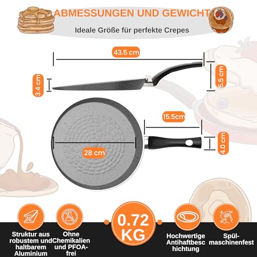 Crepe Pfanne, Pfannkuchenpfanne Induktion 28 cm Antihaft, Pancake Pfanne, Pfannkuchenpfanne, Crepes Pfanne, Palatschinken Pfanne, Pfanne für Pfannkuchen, Pfannkuchen Pfanne, Omlettenpfanne – Bild 4