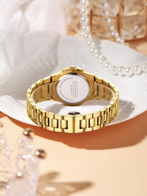 Image of Giordano Luxury Analog Quartz Watch for Women with Square Textured Dial, Crystal Indices, Date Display Function and Stainless Steel Strap - GZ-60116