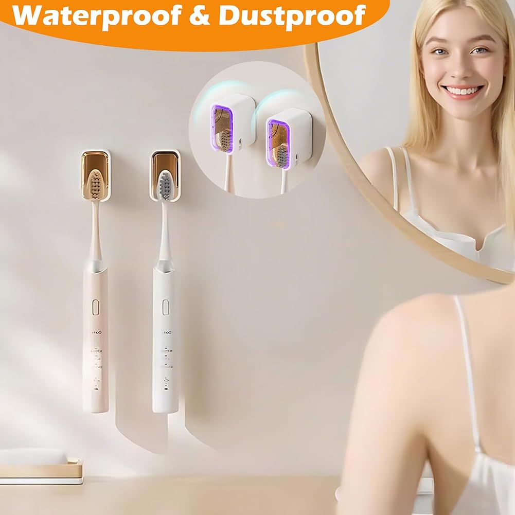 Paquete de 2 soportes para cepillo de dientes de pared para baño con cubierta de ducha, dispensador de cepillo de dientes individual de viaje, organizador de almacenamiento — view 3