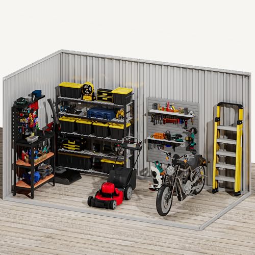 Image of DWVO 8.5x3.5 FT Storage Shed for Bicycle, Functional Metal Tool Shelter Garden Storage Unit with Acrylic Windows, Secure Entry Lock, Water-Resistant Waste Enclosure for Outdoor Patio Garden(Dark Gray)