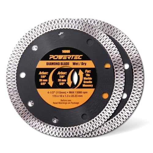 Image of POWERTEC 4-1 /2 Inch Diamond Saw Blades for Angle Grinder 2 Pack, Super Thin Turbo Mesh Rim Tile Blades for Cutting Porcelain, Granite Tile & Ceramic Tile, 4.5 inch Diamond Blades (14000-P2)