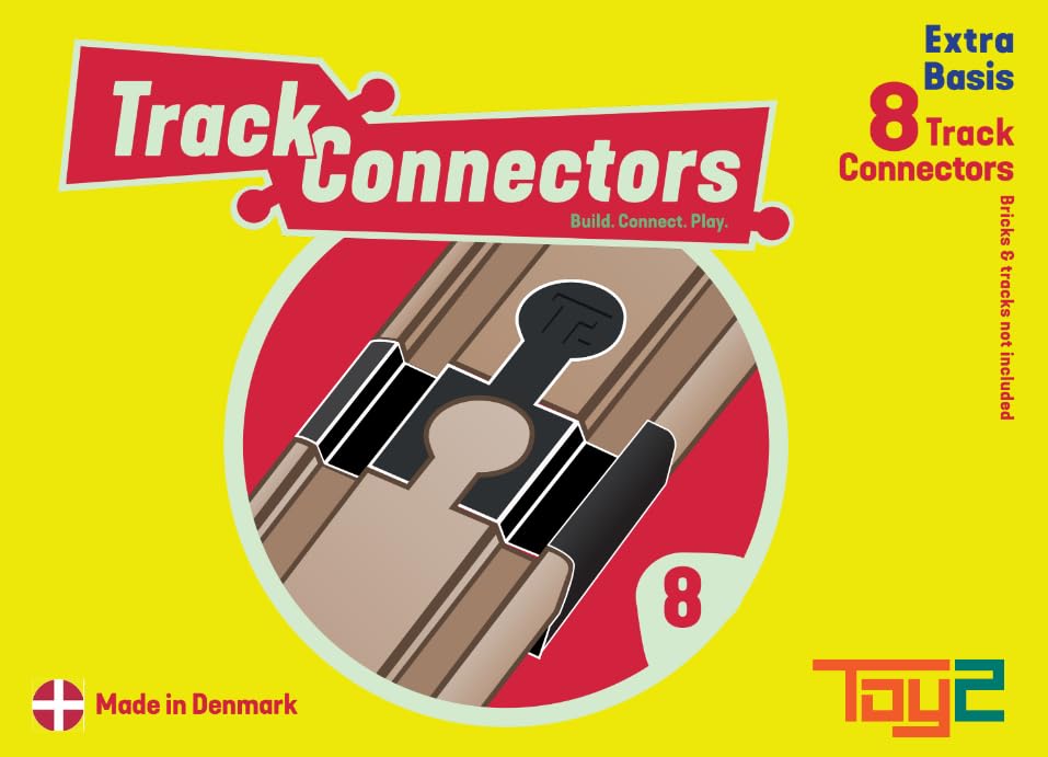 Image of TOY2 Basic Building Kit | 8 Train Track Connectors Toys Compatible with Brio & Lego Duplo | Kit with Rail Connectors | Durable Wooden Rail Connector Set