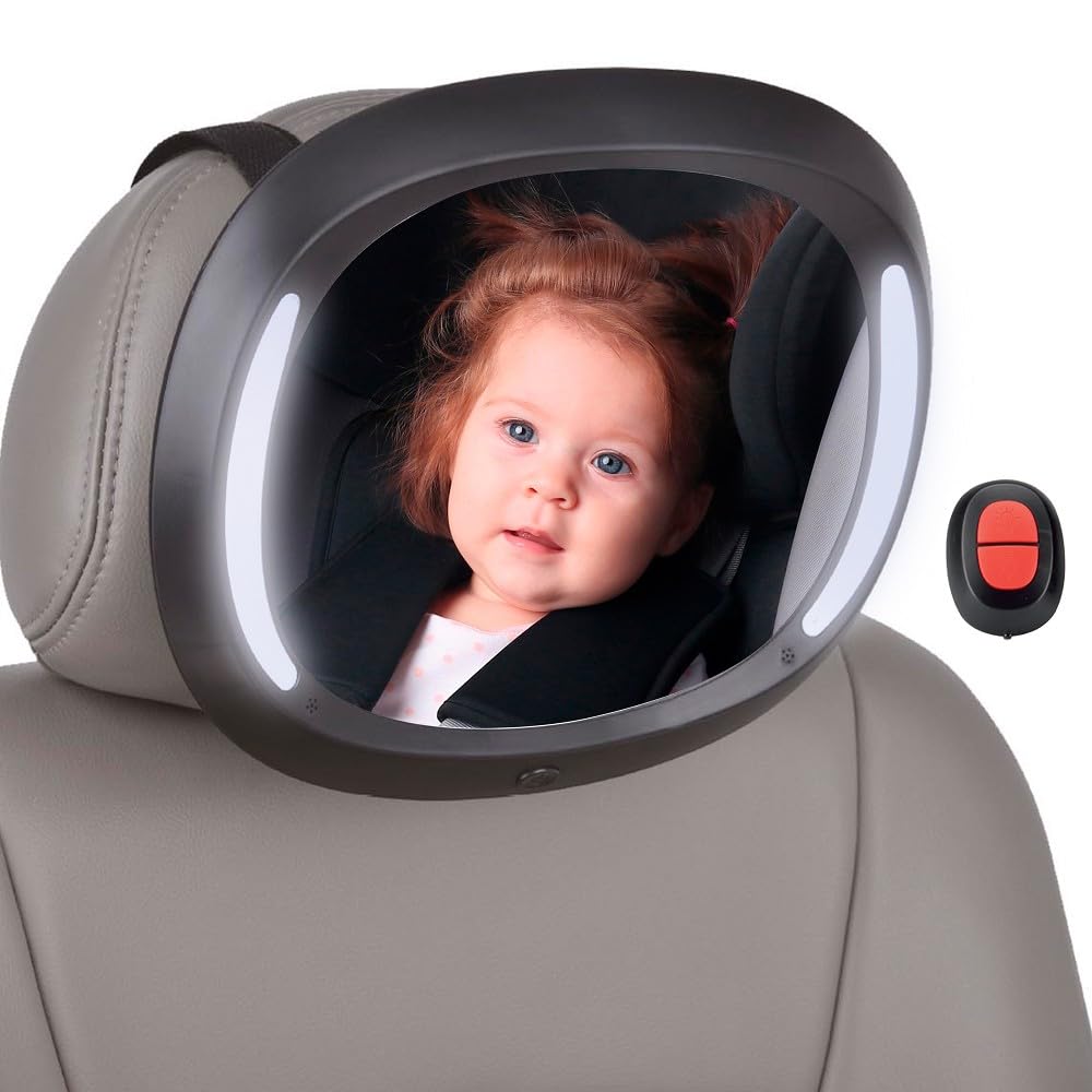 Interbaby Specchio auto per seggiolino posteriore con luci Led e telecomando, Nero