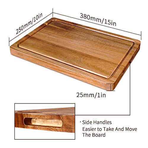 SKY LIGHT Cutting Board, Wood Chopping Boards for Kitchen with Deep Juice Groove, Organic Acacia Butcher Block for Meat and Vegetable, Wooden Carving Board with Grip Handles BPA Free - Medium