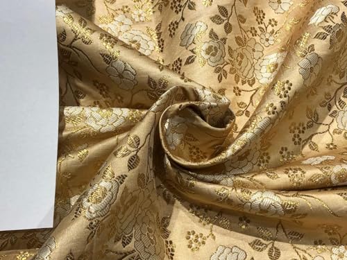Tissu brocart de soie or à fleurs pour confectionner une robe de soirée