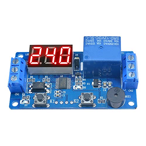 Diymore 12V LED Display Multi-Function Timer Relay Programmable Digital Readout Module Delay Switch Board with Car Buzzer(2 Buttons)
