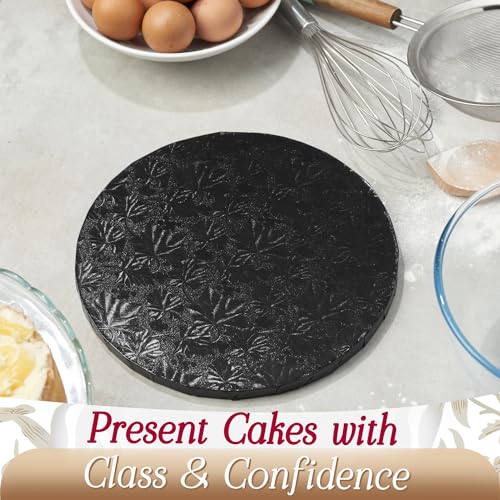 Image of Cakebon Round Cake Boards - Sturdy 1 /2 Inch Thick Cake Drums - 8 Inch Professional Base para Pastel Fully Wrapped Edges Black 1-Pack