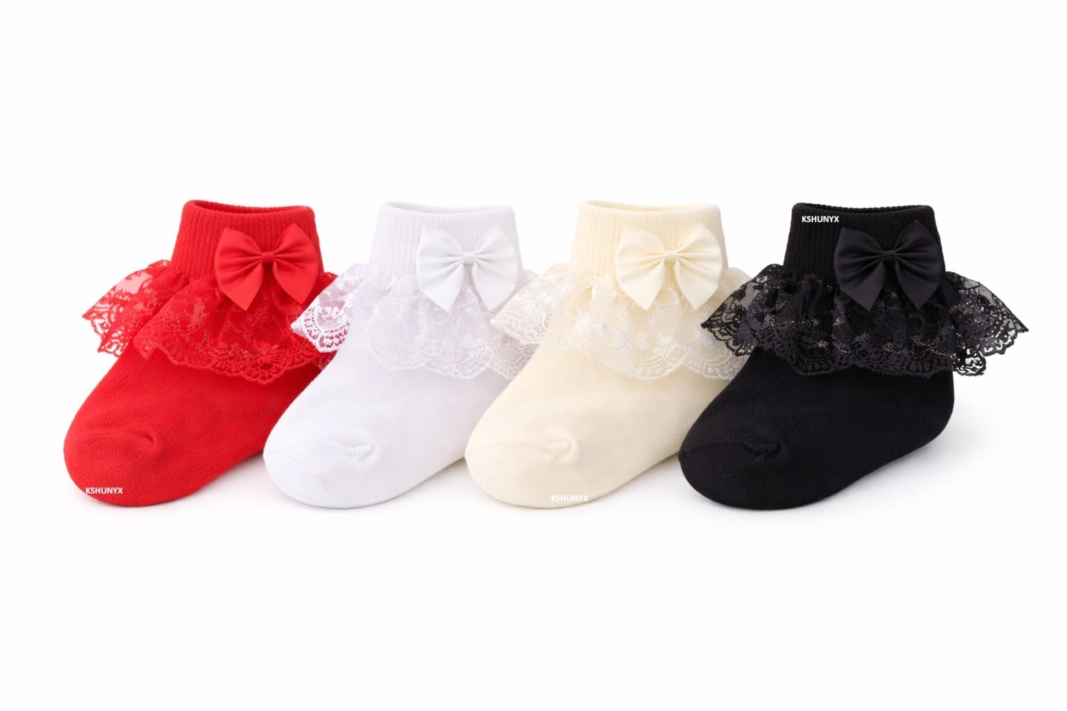 kshunyx Baby Girl Lace Ankle Socks | Soft Cotton Frill Socks with Bow| 0-12 Months |Multicolor-picture-10