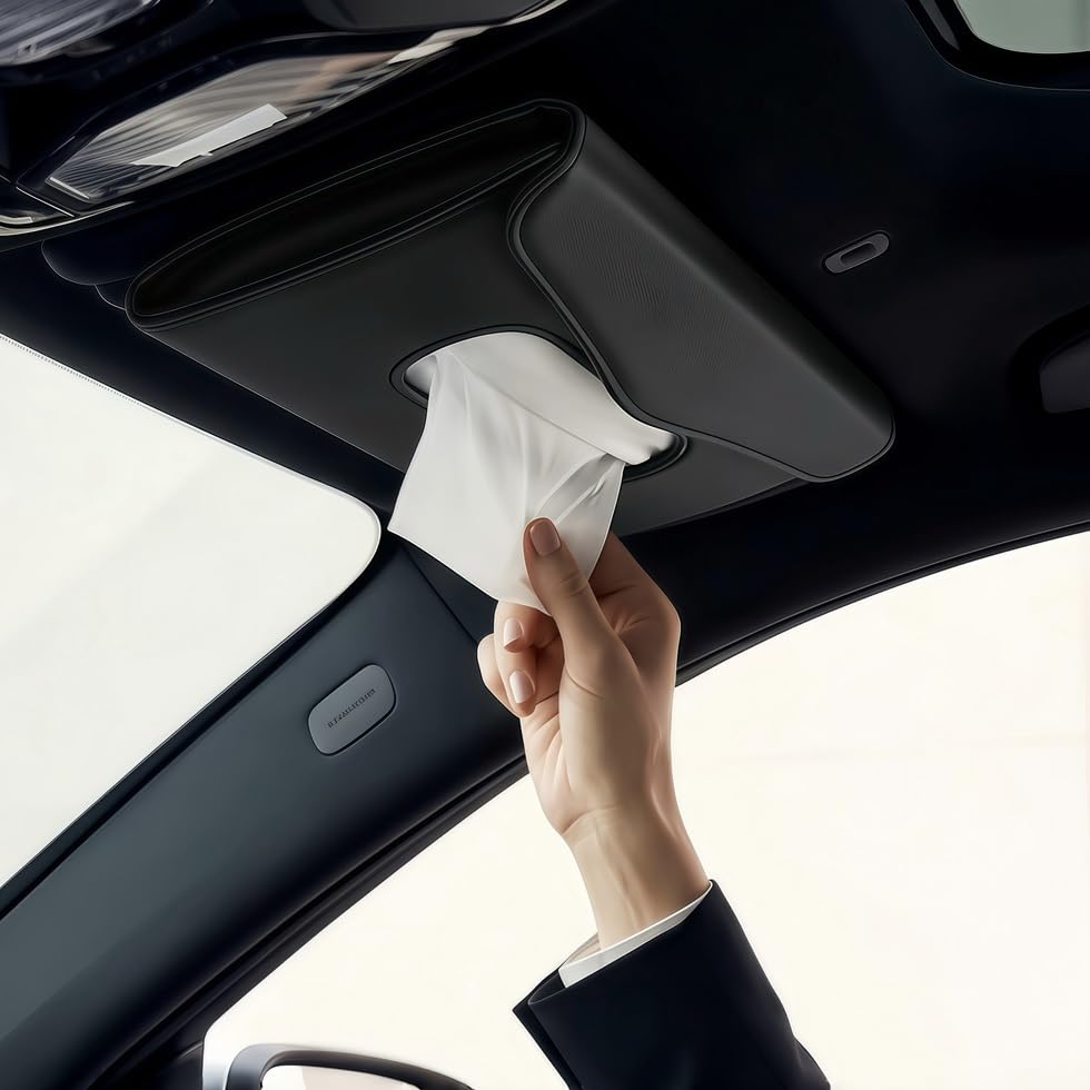 Image of Car Tissue Holder for Visor, Won't Block Vanity Mirror | Sits Flush on Most Visors,No Clips, No Visor Marks,Smooth One-Hand Tissue Access,Choose Your Own Tissuesps