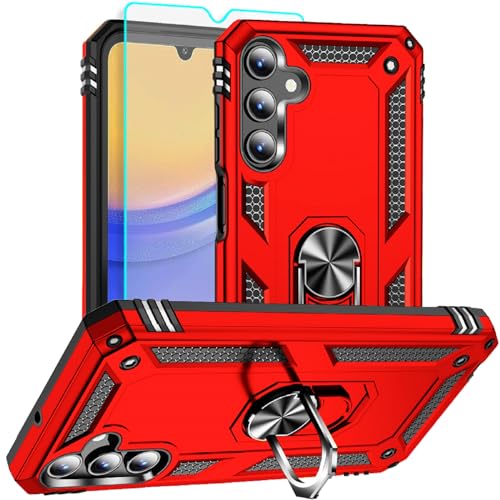 for Samsung Galaxy A15 5G Case with HD Screen Protector : Military Grade 16ft Drop Tested Ring Shockproof Protective Phone Case - Samsung Galaxy A15 Red - image 1