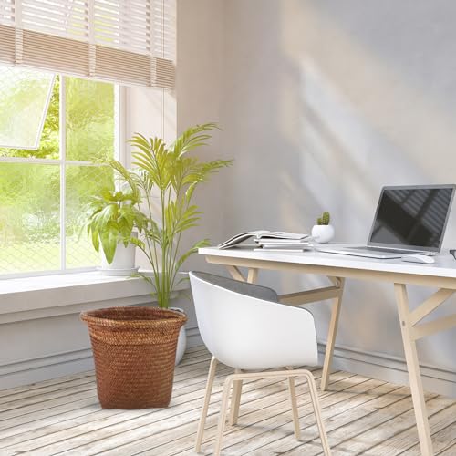 Image of Cabilock 1pc Straw Woven Wastebasket Natural Design Rubbish Container for Home Office and Shop Versatile No Cover for Easy Disposal Retro Aesthetic