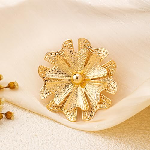 Image of Gold Flower Pin for Women Floral Brooch Lapel Pins for Men