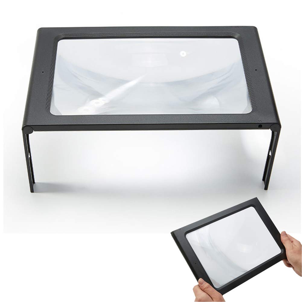 Grande Lente d'Ingrandimento a Mani libere, ingrandimento 3X a Pagina Intera, con Luce LED, Pieghevole e Portatile, Ideale per lavori di precisione, Lettura, Libri e ispezioni.