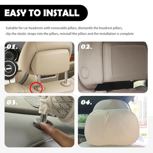 Image of Junecarp Car Neck Pillow Soft Headrest,Premium Interior Accessories Headrest Support for Driver or Front Passenger Seat,for Driving Home Office (Beige)