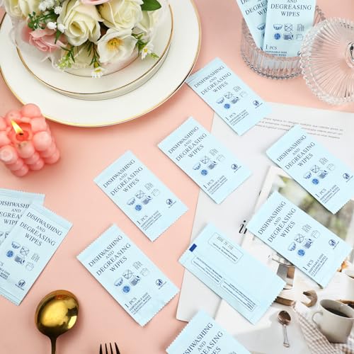 Image of 150 Pcs Portable Disposable Dish Cleaning Wipes Individually Wrapped Quick Cleaning Dish Soap Wipes Bulk Travel Size for Kitchen Outdoor Traveling Camping Hotel