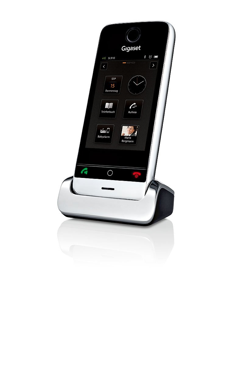 Gigaset SL910 - Schnurloses Design-Telefon - großes 3,2" Touchscreen - Full-Touch Benutzeroberfläche - edles Echtmetall-Rahmen - individuelle Menükonfiguration, pianoschwarz