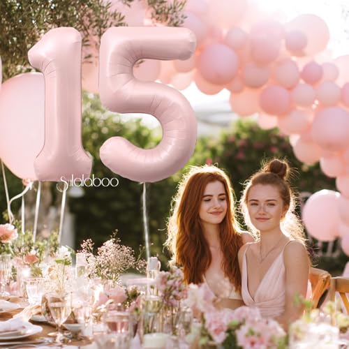 Image of 40 Inch Light Pink Number 15 Balloon 0-9 15th Foil Big Giant | Digital for Birthday Anniversary Graduation Decorations