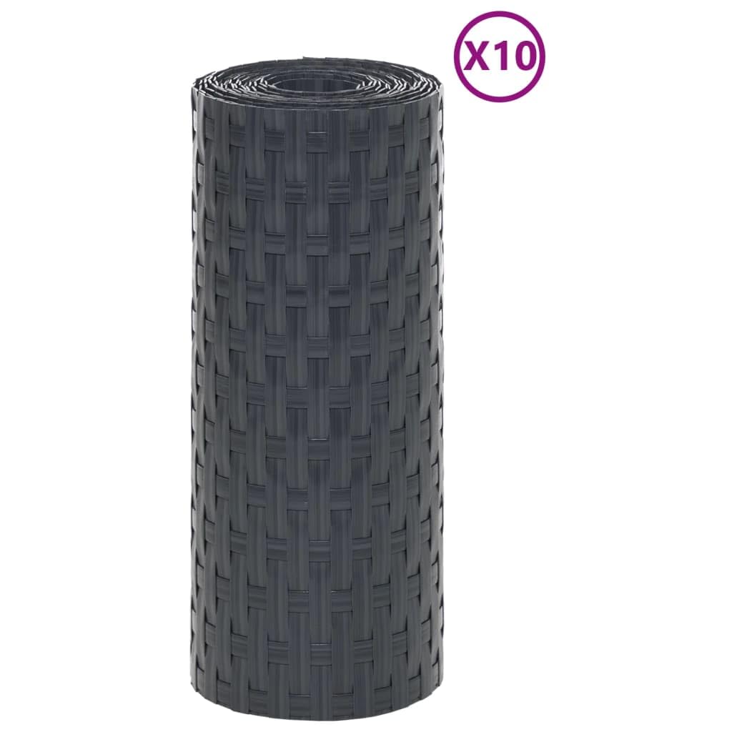 Parawany Balkonowe, 10 szt., Antracyt, 255 x 19 cm, Poliester Rattanowy, Ochrona Przed Wzrokiem, Ogrodzenie Ogrodowe, Na Balkon