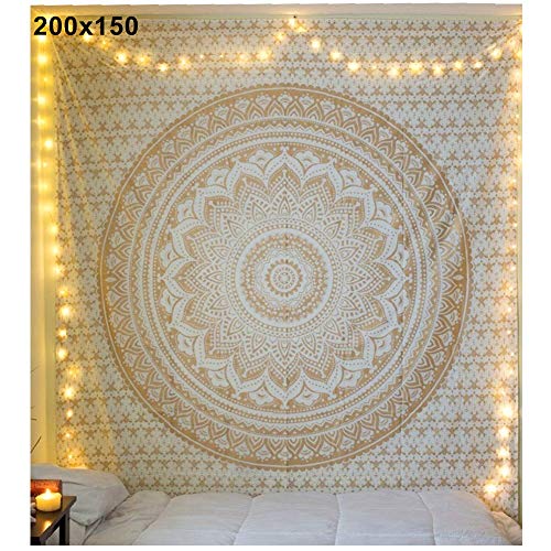 D-SYANA8 Bohemio Mandala Estera de Yoga, Tapiz Toalla de Playa, Manta Indio Colgar en Pared Tapicería Arte Retro Tela decoración para el hogar Yellow 200x150cm