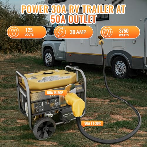Image of MECMO 50 Amp to 30 Amp RV Adapter, NEMA 14-50P to NEMA TT-30R 50A Male to 30A Female RV Plug Adaptor Connector, 4 Prong RV Power to 3 Prong Electrical Converter for Travel Trailer Camper, 30A 125V