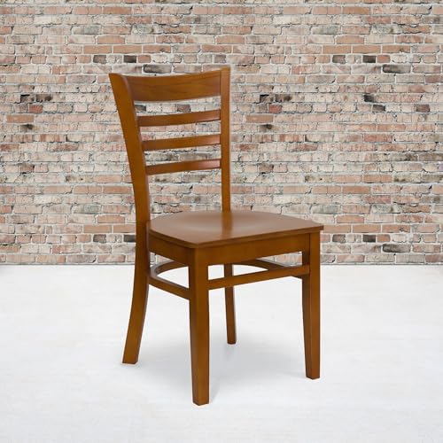 Image of Flash Furniture 2 Pack HERCULES Series Ladder Back Cherry Wood Restaurant Chair