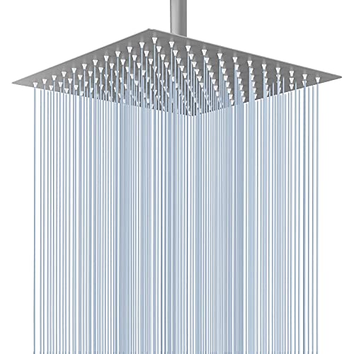 Voolan Rain Shower Head - High Flow Large Rainfall Shower Heads Made of Stainless Steel - Waterfall Bathroom Square Showerhead - Ceiling or Wall Mount (12' Brushed Nickel)