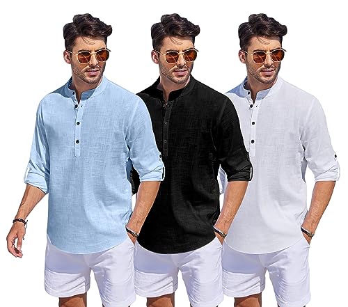 Image of Combo of Men Solid Cotton Blend Straight Kurta Shirt Pack of 3