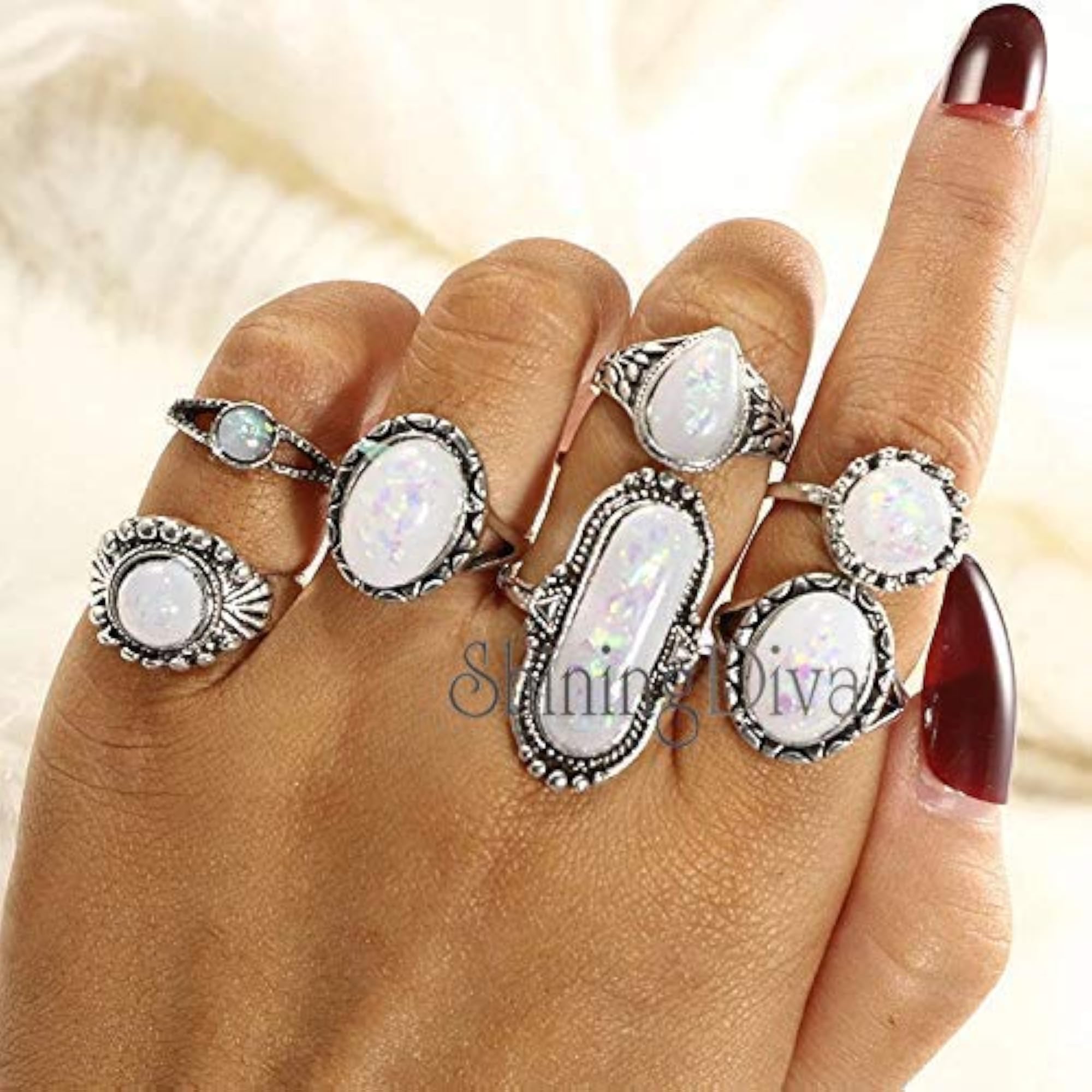 Opal Boho Plated Midi Finger Stylish Ring Set