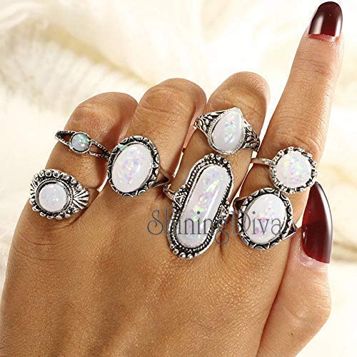 Opal Boho Plated Midi Finger Stylish Ring Set