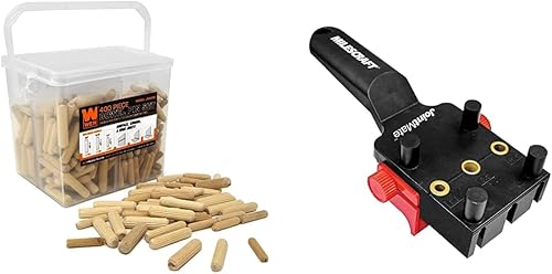 WEN Cubo variado de clavijas de madera estriada de 400 piezas + plantilla Milescraft JointMate Dowel