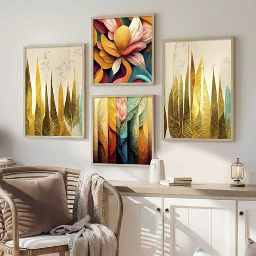 Image of kotart Aesthetic Modern Wall Decor Paintings with Frame for Home Decoration - Painting for Living Room Bedroom - Painting for Wall Decoration Set of 4 (Art 4, Big (13x17 or 13x13 inch))
