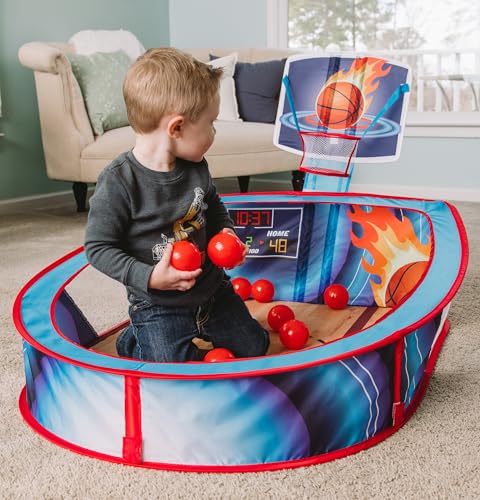 Large Basketball Sport Pop Up Ball Tent with Basketball Hoop and 20 Soft Balls for Toddler Kids - image 3