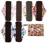 7pcs Set 1pc Mini Wet Bag +6pcs 10 Inch Regular Charcoal Bamboo Mama Cloth/Menstrual Pads/Reusable Sanitary Pads(Sunflower)
