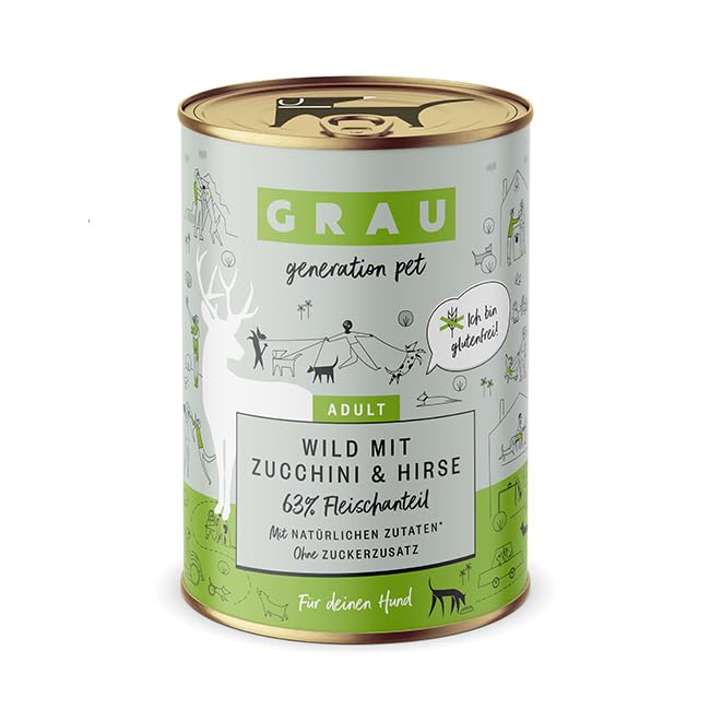 GRAU – das Original – Nassfutter für Hunde - Wild mit Zucchini & Hirse, 6er Pack (6 x 400 g), glutenfrei, für Erwachsene Hunde