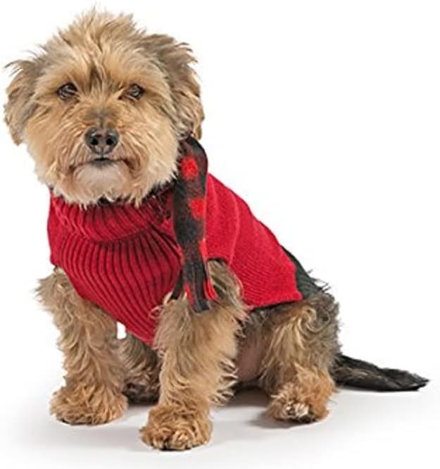 Ancol Scarf Dog Jumper Red Knit with Check Pattern Scarf - Ribbed Hem and Collar for Comfort - Stylish Insulator for Cold Weather - Large