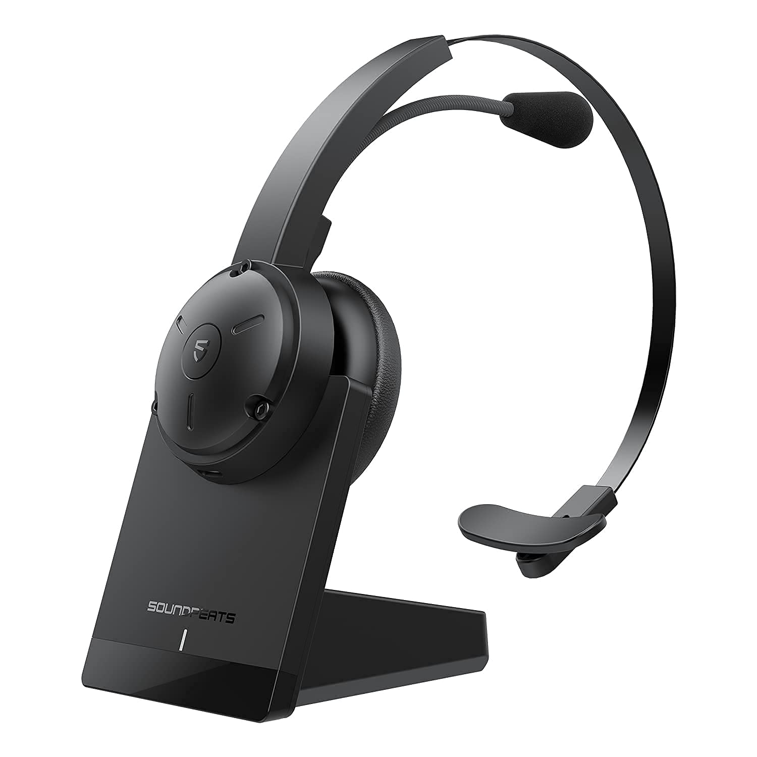 SoundPEATS Bluetooth Headset with Microphone Noise Cancelling, V5.0 Trucker Wireless Headset with Mute Mic, Charging Base 30hrs Talktime for Phone/PC/Laptop/Home Office/Online Conference/Call Center