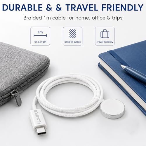 Image of Sounce USB-C Smart Watch Charger, Wireless Fast Charging Cable Compatible with Watch Ultra 2 /Ultra, Series 9 /8 /7 /6 /5 /4 /3 /2 & SE /SE2, 1m (3.3ft) - White