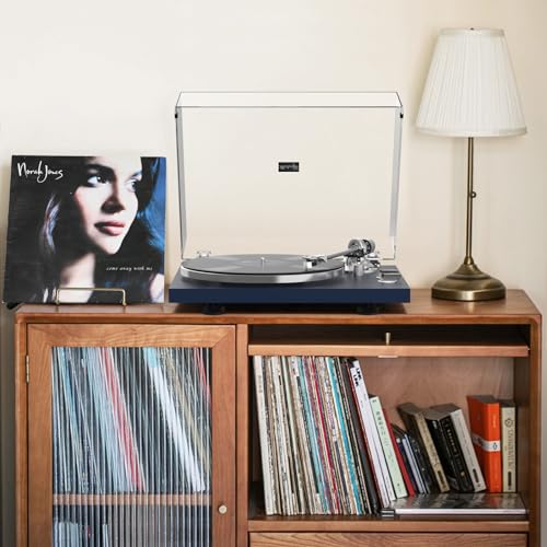 Image of Retrolife Vinyl Record Player Turntables BT Wireless Output Vinyls Players Belt-Drive 33 45 RPM Speed Phono Line USB Digital to PC Recording MM Cartridge AT-3600L Classic New Sleek Dark Blue
