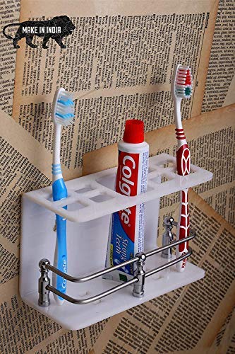 SHREE HANS CREATIONDS Enterprise | Wall Mounted self Adhesive Acrylic Tooth Brush Holder/Stand/Tumbler/Toothpaste for Bathroom Stand Organizer Rack for Home (Big White)