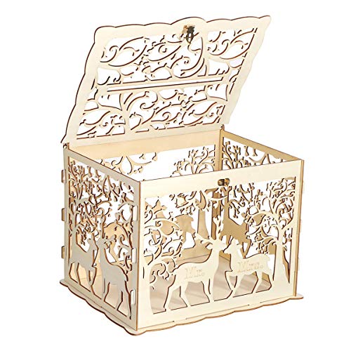 XNTBX Wooden Loving Deer Wedding Card Box Wedding Money Box Wooden Gift Case with Lock...