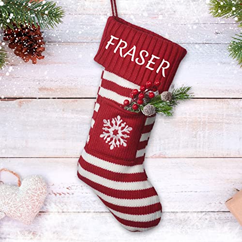 BOLSWJKJR1 Personalized Knitted Christmas Stocking with Name, Christmas Trees Snowflake Paw Custom Needlepoint Stockings Set, Embroidery Customized Keepsake Christmas Holiday Decorations for Family