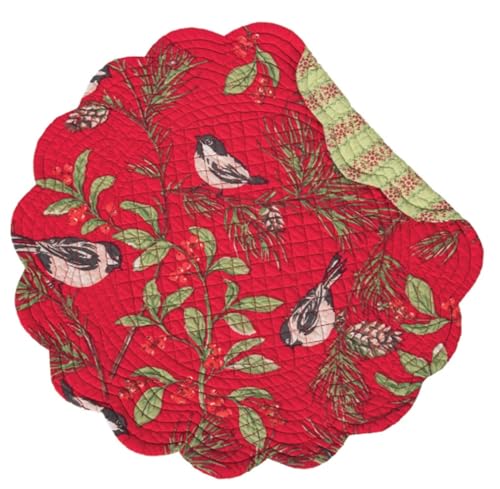 Sets de table ronds coton matelassé réversible rouge et durable