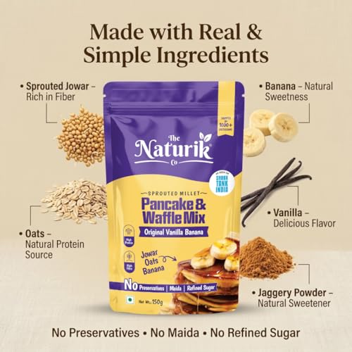 Image of The Naturik Co. Millet Vanilla Pancake & Waffle Mix 150g | No Maida | No Sugar | Made with Jaggery | Millets Powered | Ready in 2 Minutes | No Preservatives | High Protein & Fiber | As Seen On Shark Tank |