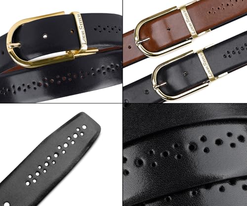 Image of LOUIS STITCH Men's Spanish Leather Reversible Belt 1.25 inch (35mm) Handcrafted Formal Waist Strap Officewear Men Gents Boys (Black /Tan) (LSBE-VB-CPBG)