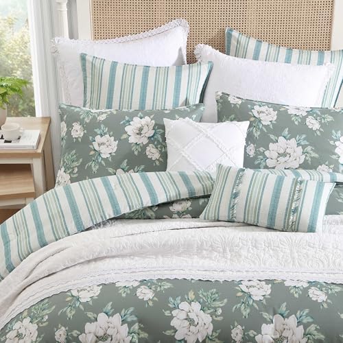 Laura Ashley Full/Queen Floral Comforter Set with Shams & Bonus Pillows