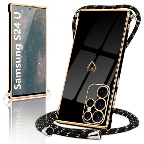 Micoden Handykette für Samsung Galaxy S24 Ultra 5G Hülle, Necklace Handyhülle mit Band Kameraschutz Herz Love Design Gal...